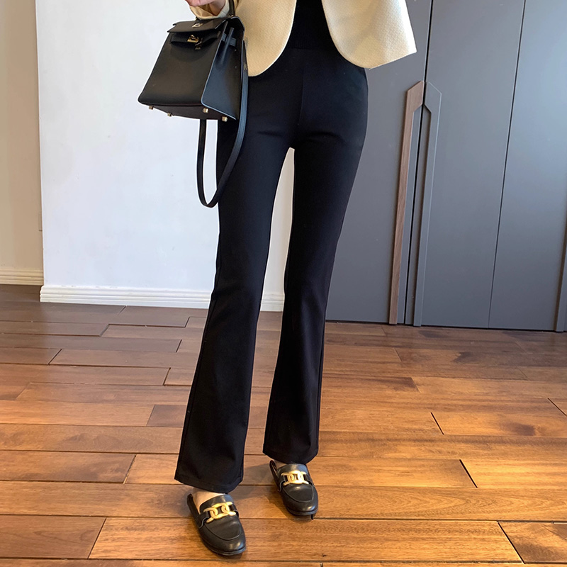 立體裁剪鬆緊高腰微喇叭長腿褲