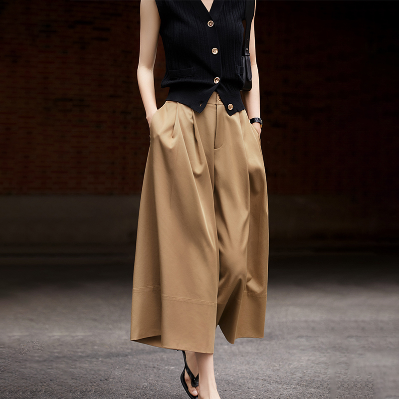 簡約高腰九分大擺闊腿褲(2色)