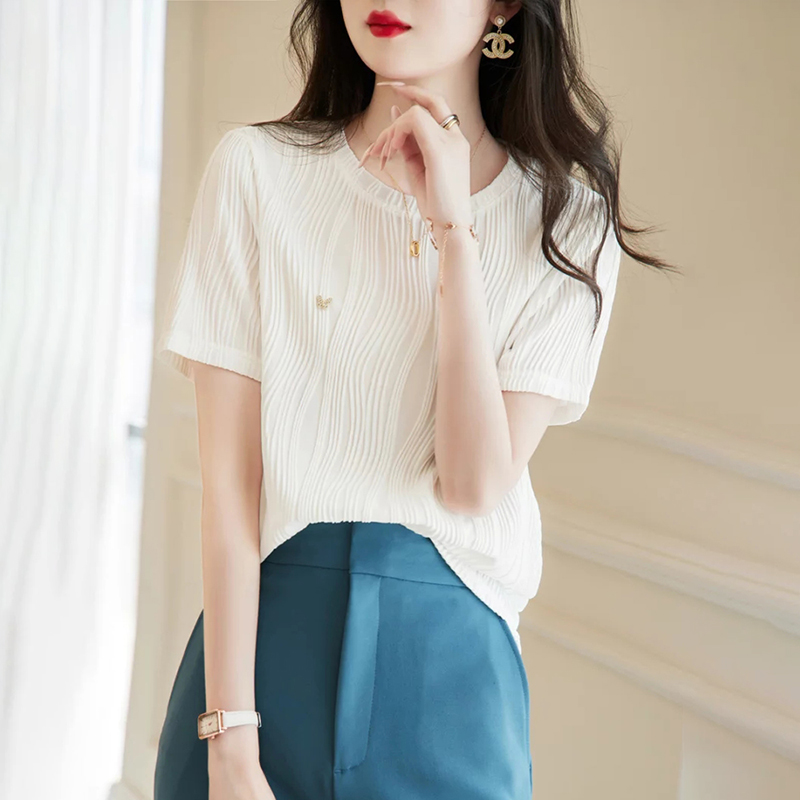 紋理感設計圓領短袖T恤(2色)