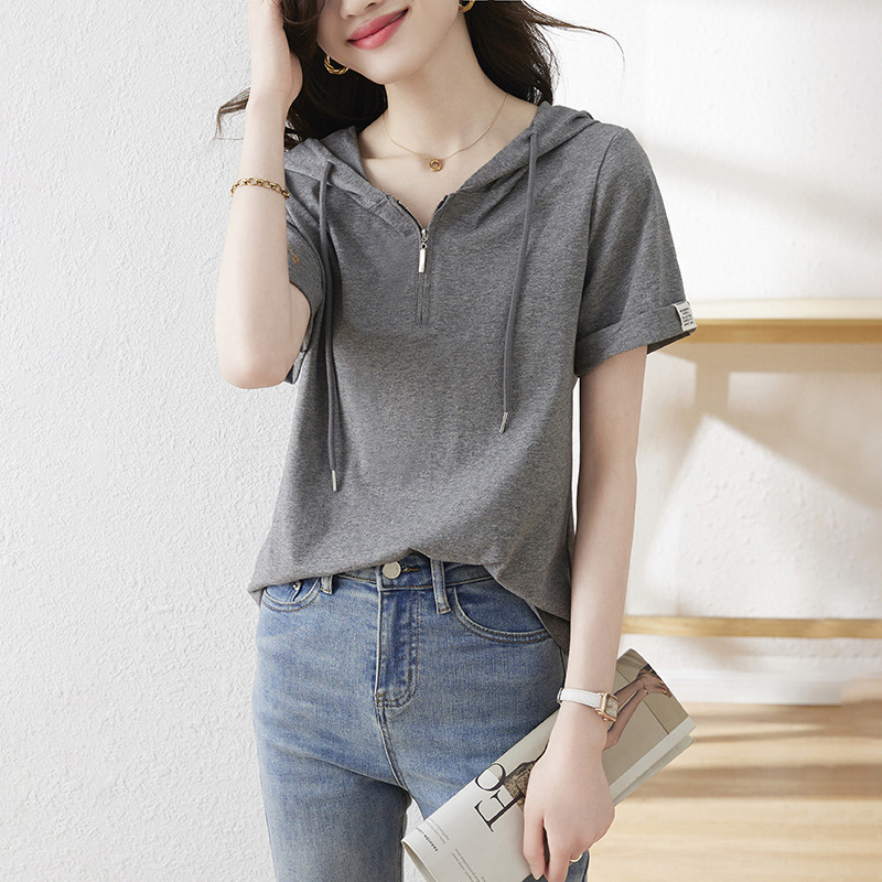 休閒連帽貼標簡約百搭T恤