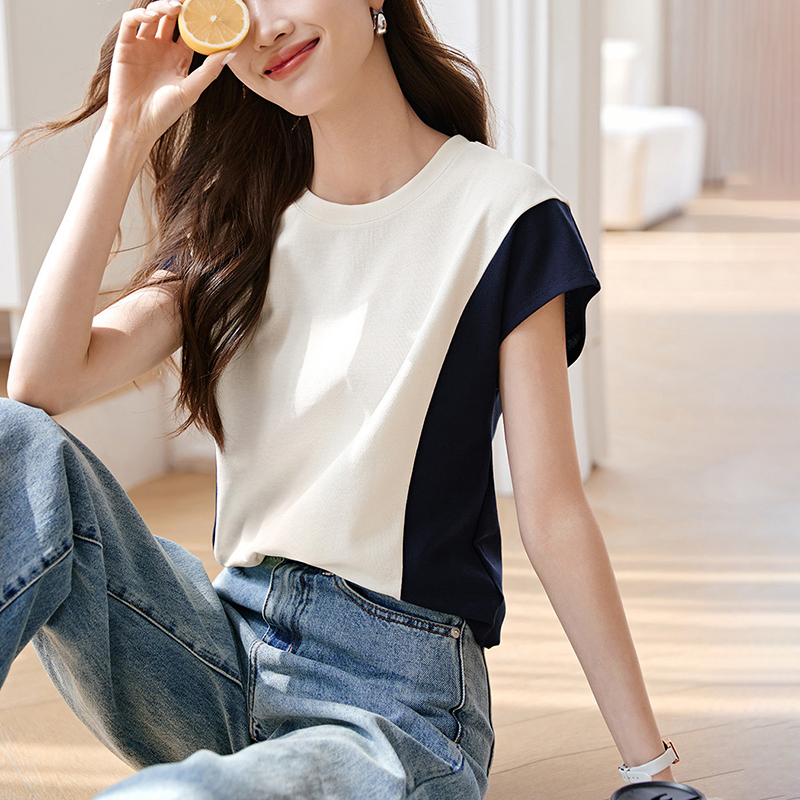 休閒百搭撞色拼接短袖T恤