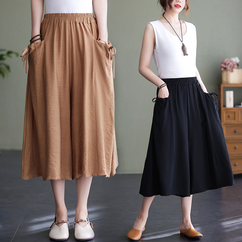 寬鬆休閒七分闊腿大擺裙褲(5色)