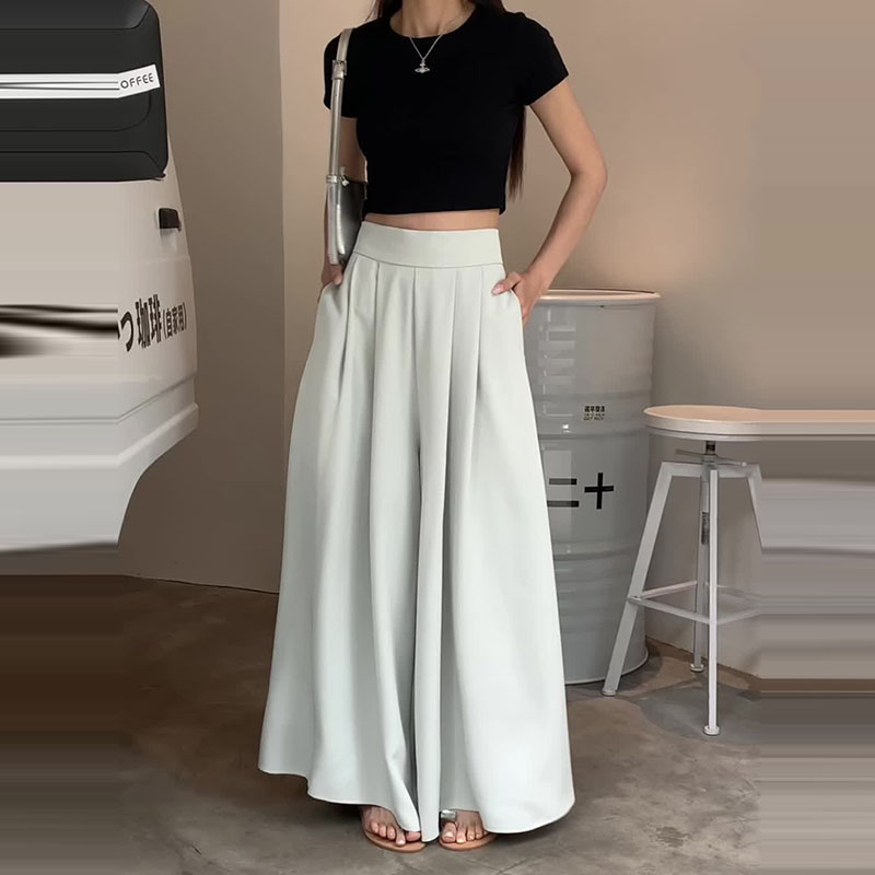 休閒百褶高腰垂感顯瘦裙褲(3色)