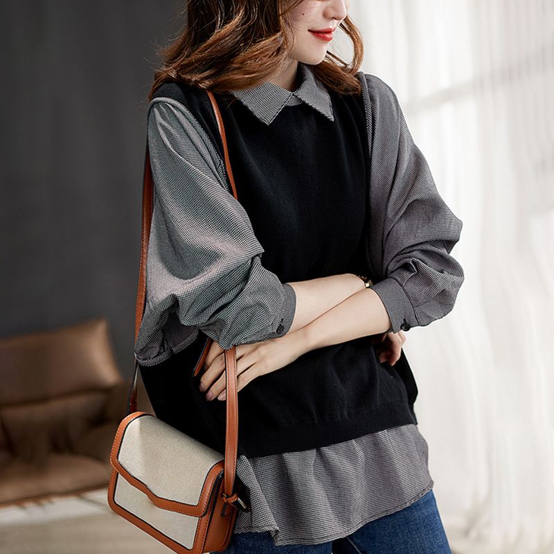 洋氣別緻寬鬆假兩件長袖襯衫