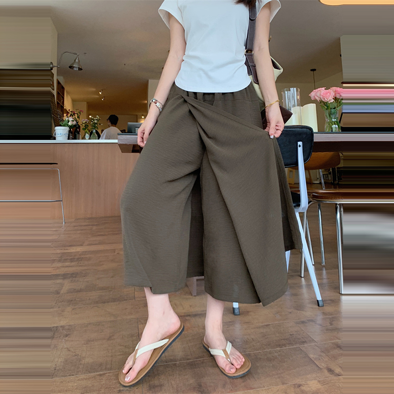 慵懶高腰開叉九分褲裙(4色)