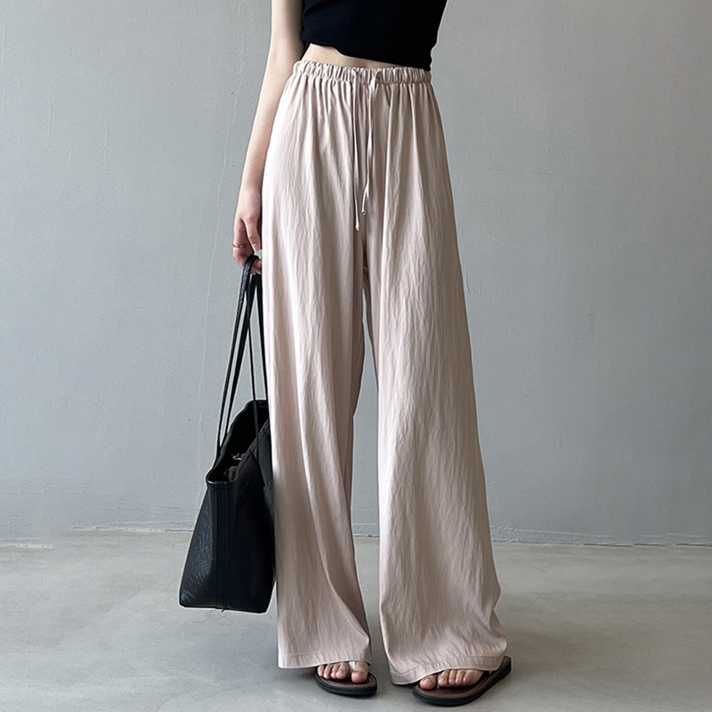 慵懶風肌理垂感拖地直筒休閒褲(5色)