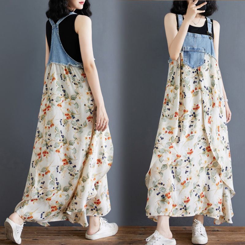 韓系荷葉邊牛仔拼接設計背帶款連身裙（9色）