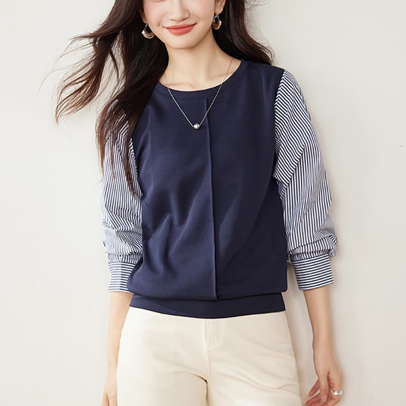 條紋拼接設計假兩件衛衣