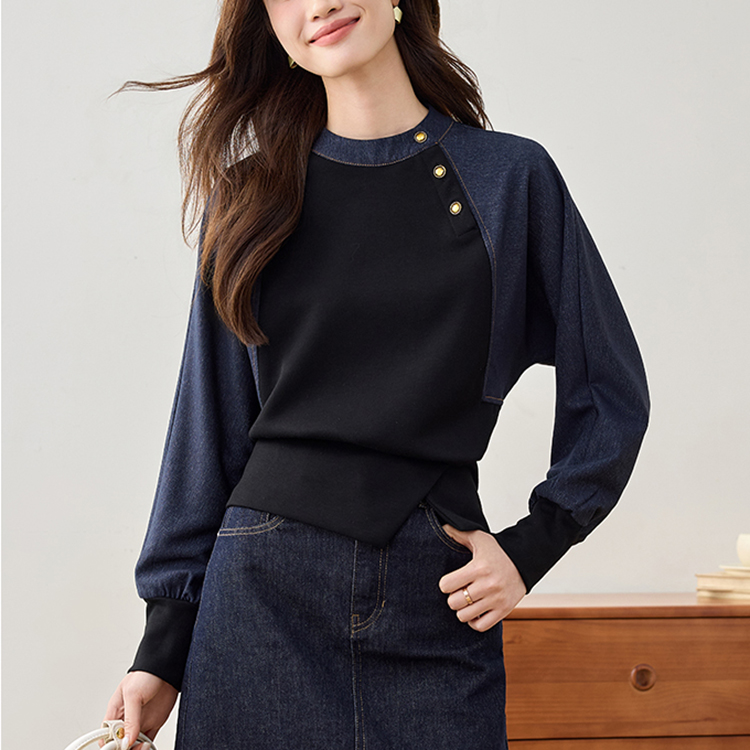 復古別緻牛仔拼接寬鬆顯瘦襯衫