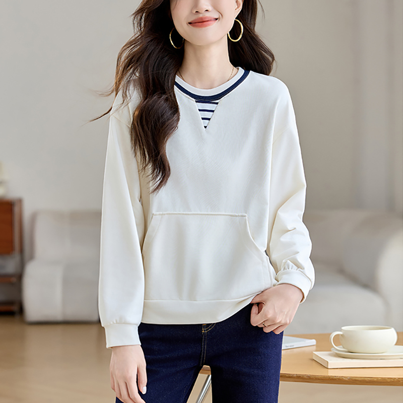 條紋拼接假兩件長袖衛衣