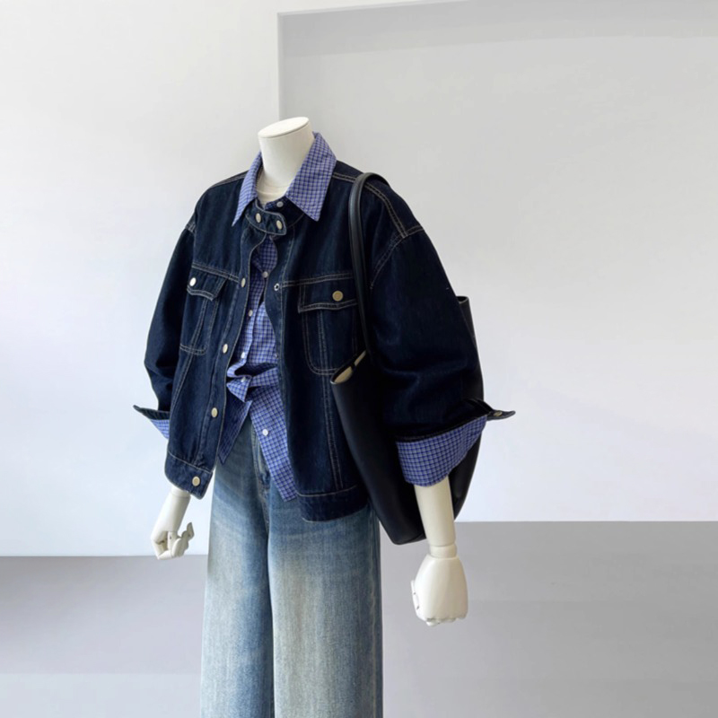 休閒立領單排扣夾克牛仔外套