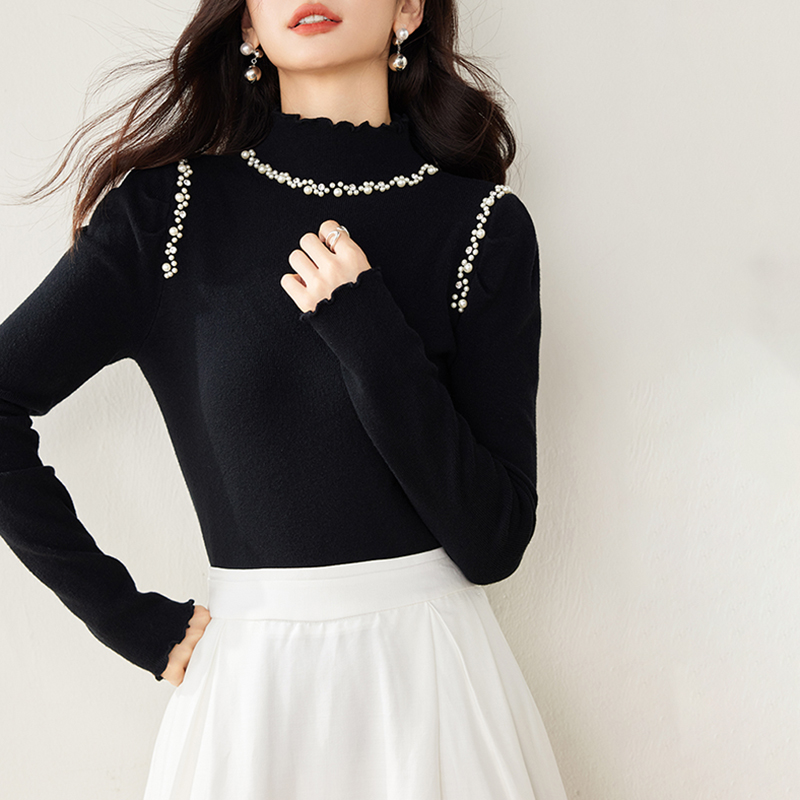 半高領木耳邊長袖正肩針織衫(4色)