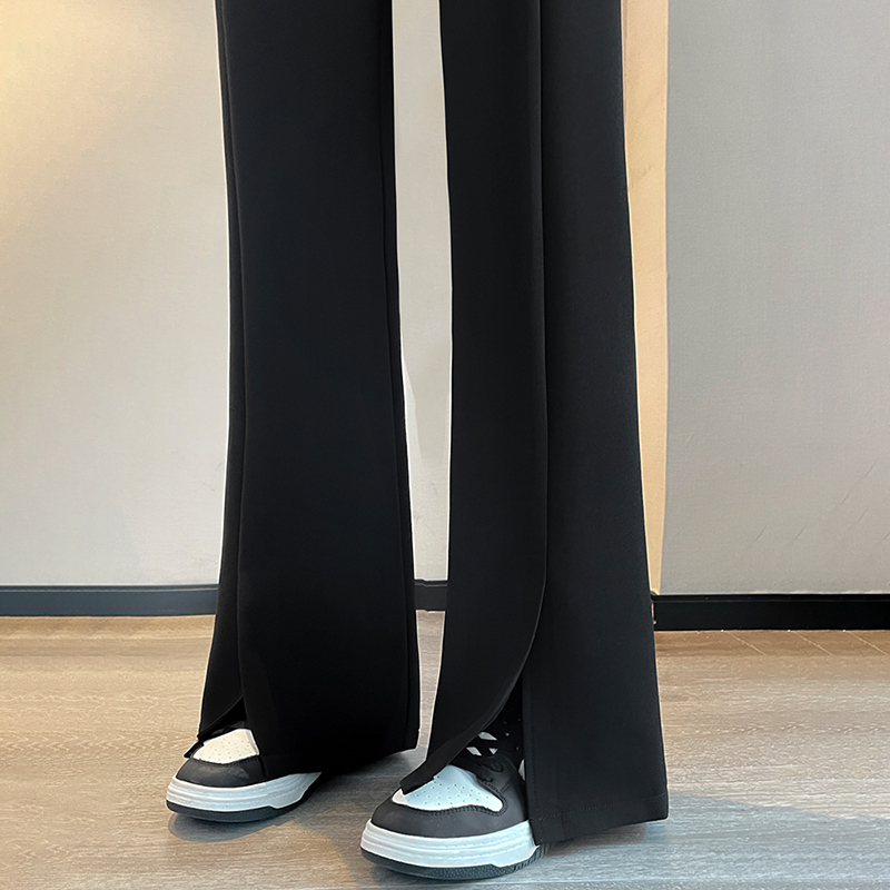 休閒高腰直筒微喇開叉西裝褲(2色)