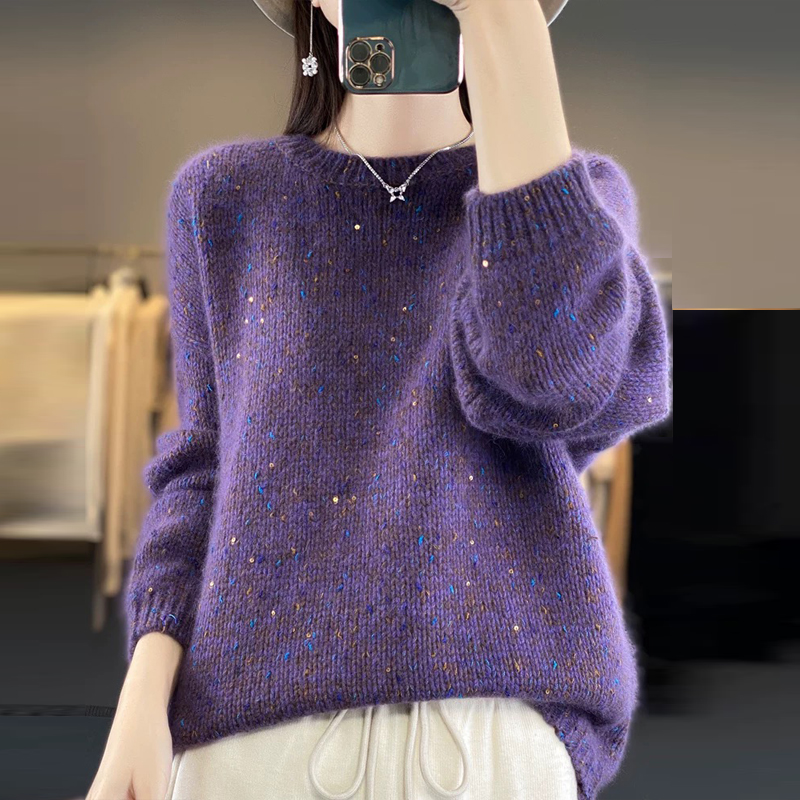 百搭珠片圓領長袖針織衫