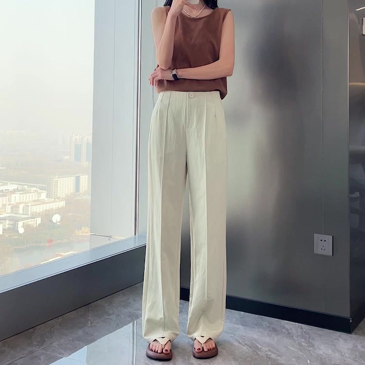 薄款休閒寬鬆直筒闊腿褲(4色）
