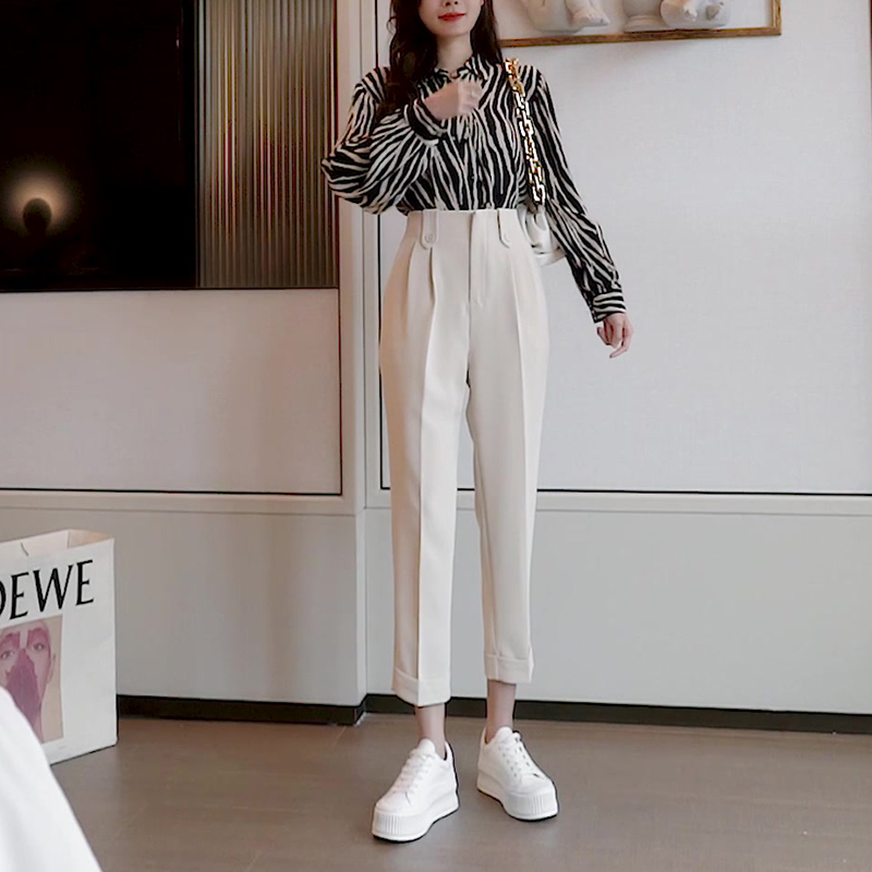 韓版休閒高腰九分蘿蔔褲(2色)