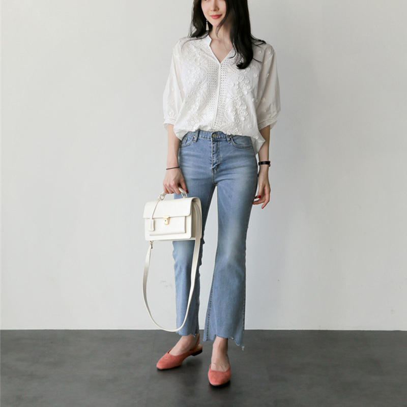 韓系立體小花鏤空設計甜美襯衫