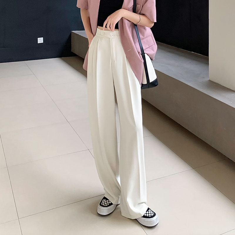 高腰垂墜感拖地西裝直筒長褲(5色)