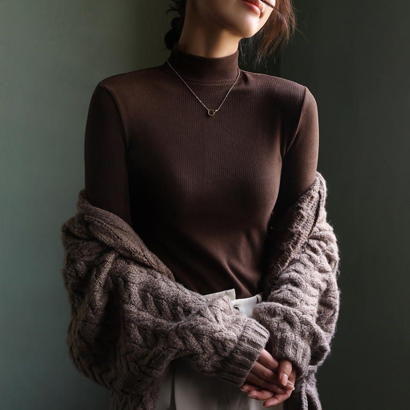 螺紋半高領內搭長袖修身打底衫(7色)