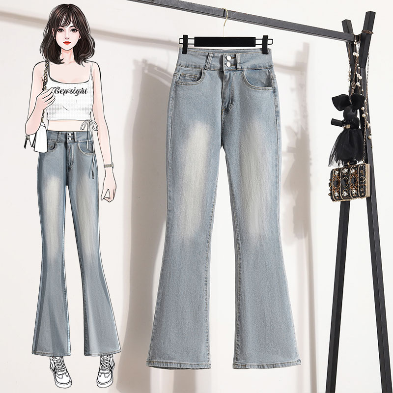 高腰彈性復古微喇叭牛仔褲