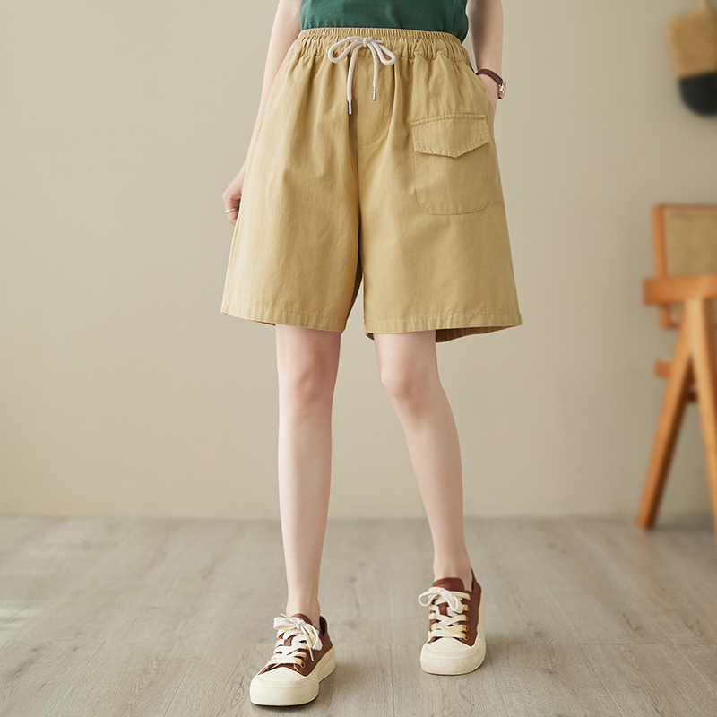 休閒鬆緊腰繫帶直筒短褲(2色)