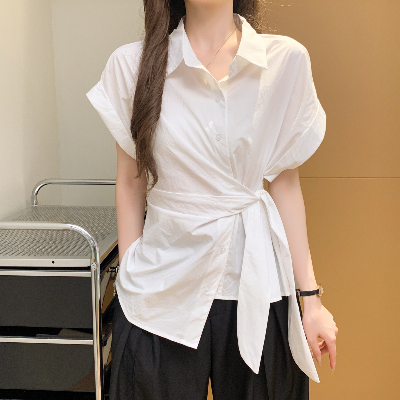 韓國休閒翻領繫帶排扣襯衫(3色)