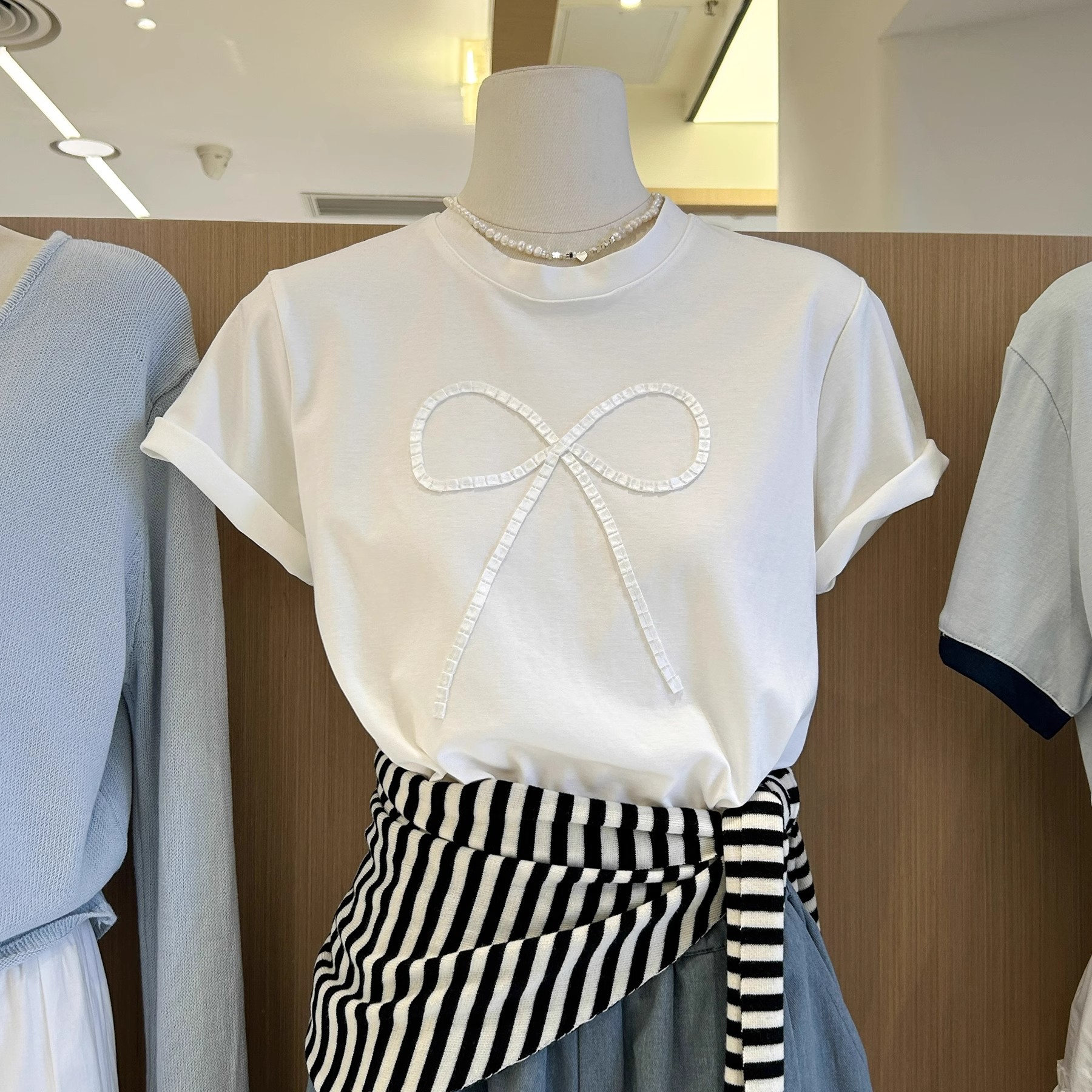 韓系圓領蝴蝶結短袖T恤