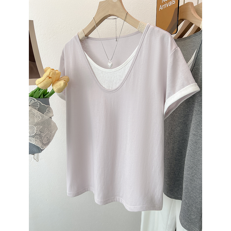 撞色假兩件圓領T恤(2色)