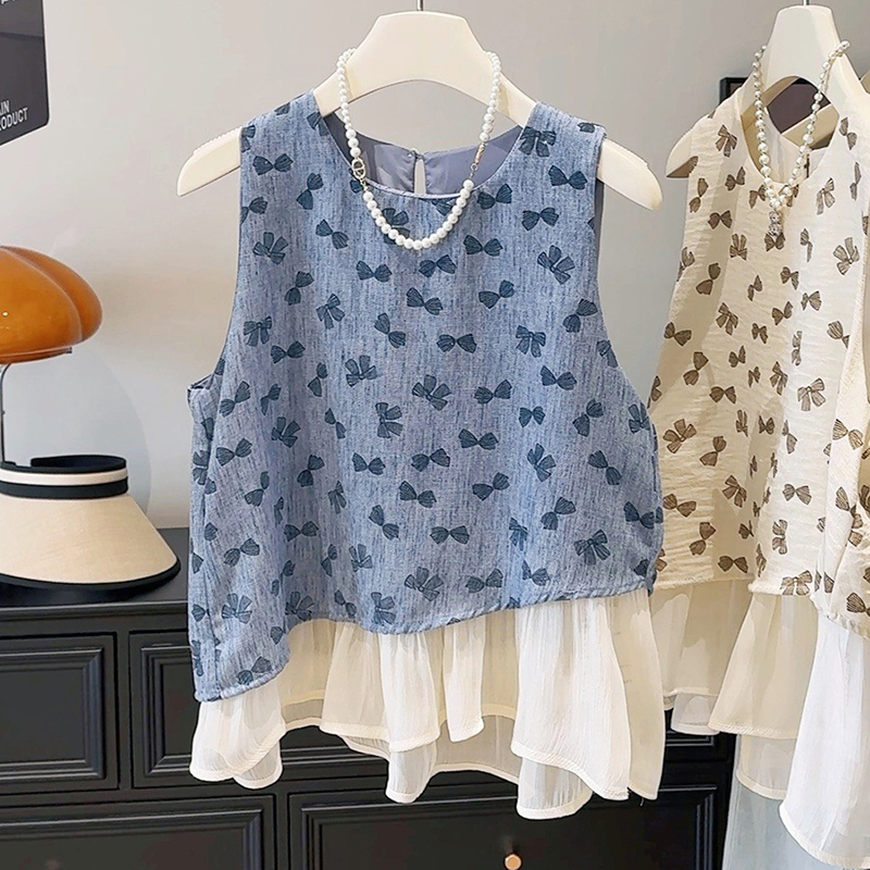 甜美不規則蝴蝶結無袖襯衫(2色)