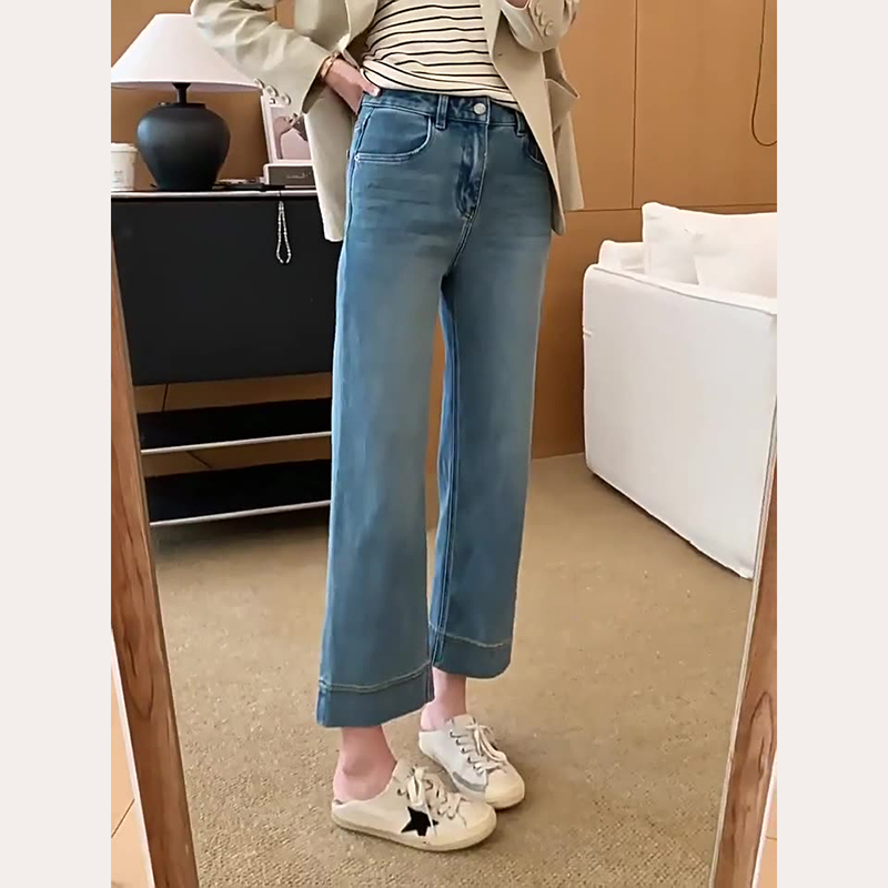 復古大尺碼彈力微喇九分牛仔褲