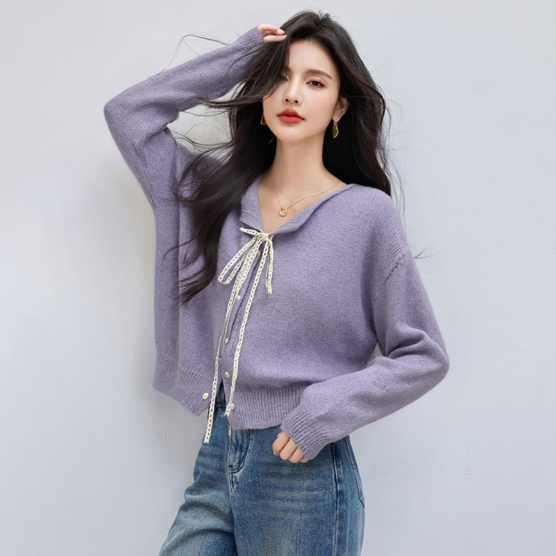 軟糯寬鬆蝴蝶結裝飾針織衫(2色)