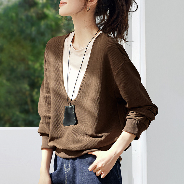 大U領疊穿假二件寬鬆休閒衛衣