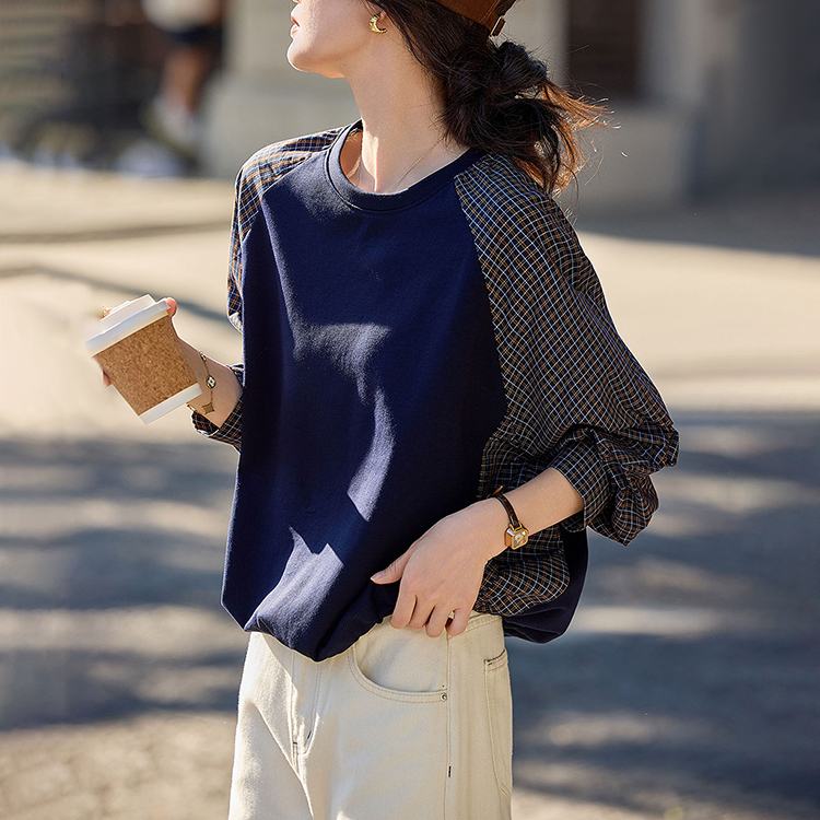 復古條紋拼接假兩件休閒衛衣