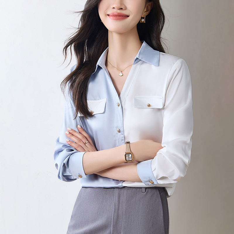 簡約V領撞色長袖襯衫