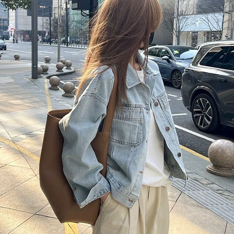韓系復古寬鬆短版牛仔外套