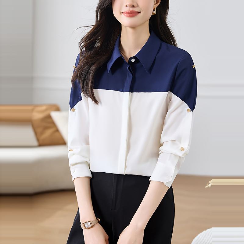 時尚POLO領撞色拼接襯衫