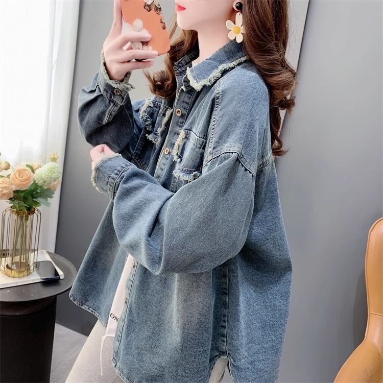 大尺碼寬鬆百搭牛仔外套