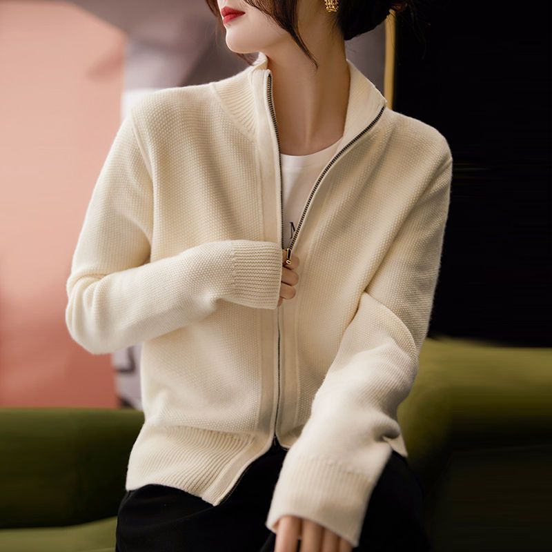 休閒立領拉鍊針織開襟衫外套(3色)