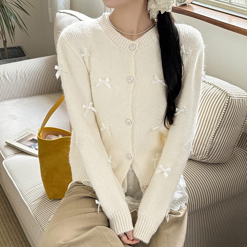 韓版蝴蝶結裝飾針織開襟衫(2色)