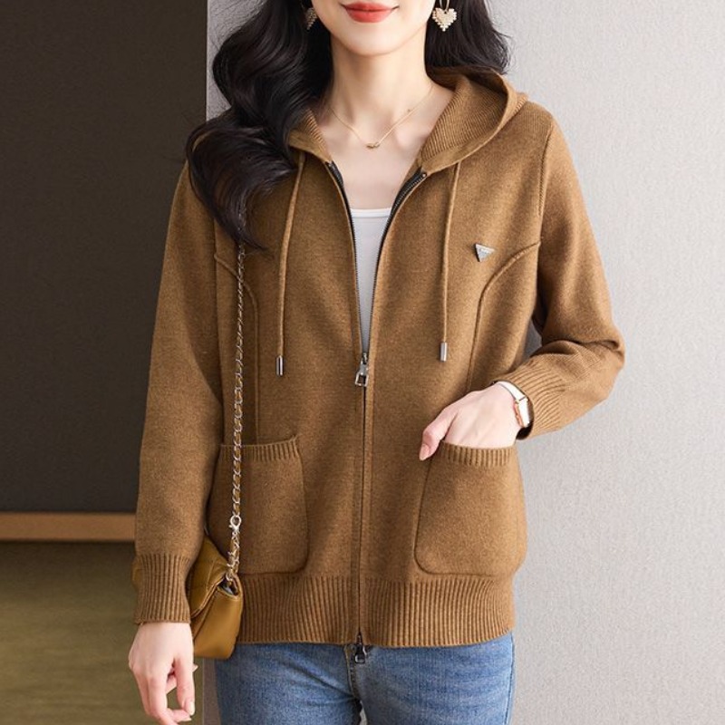 休閒連帽領拉鍊針織開衫(5色)