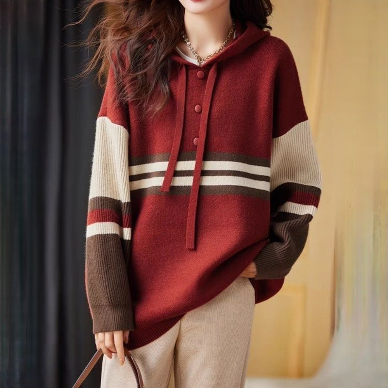 時尚連帽領針織毛衣衛衣(2色)