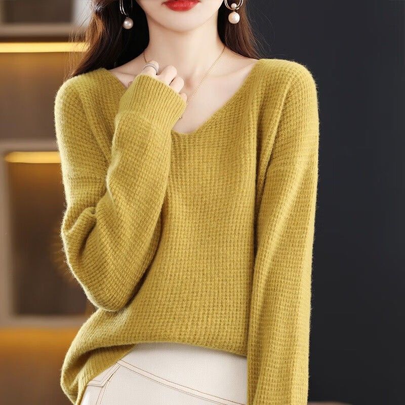 時尚V領長袖針織衫(5色)