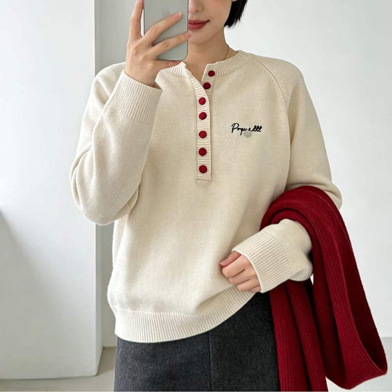 百搭半開領繫扣針織毛衣(2色)