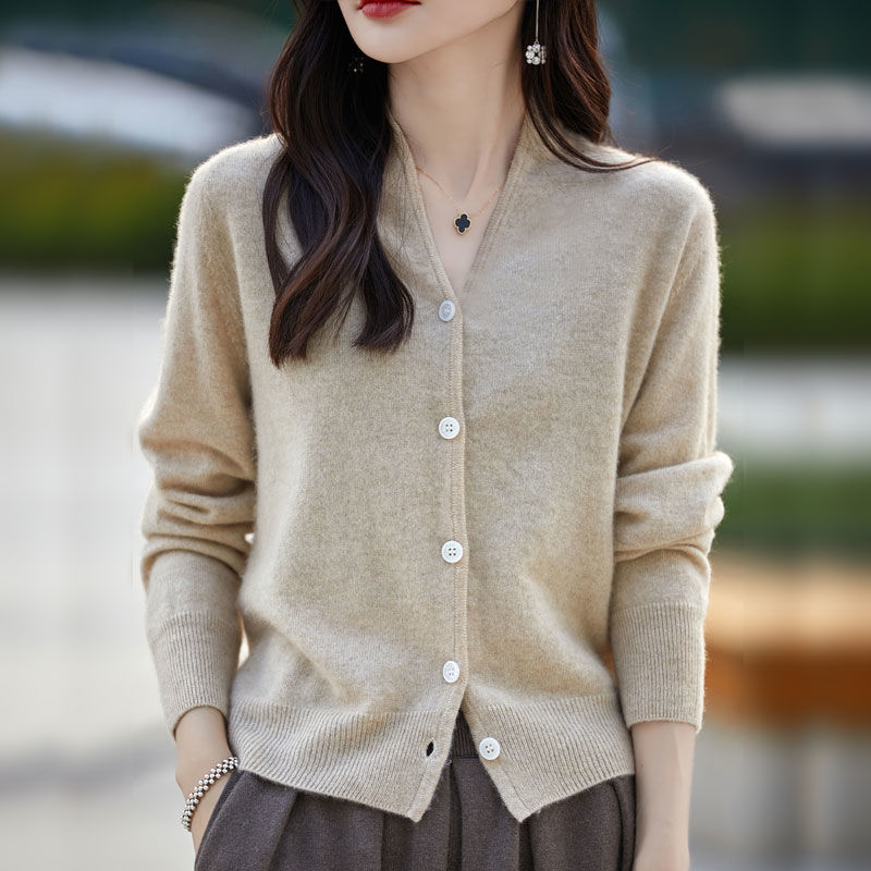 時尚V領長袖針織開襟衫(4色)