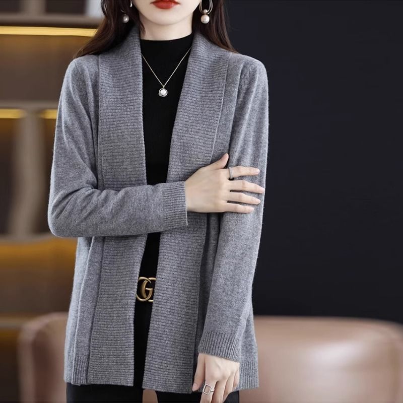 時尚翻領長袖針織開襟衫(5色)