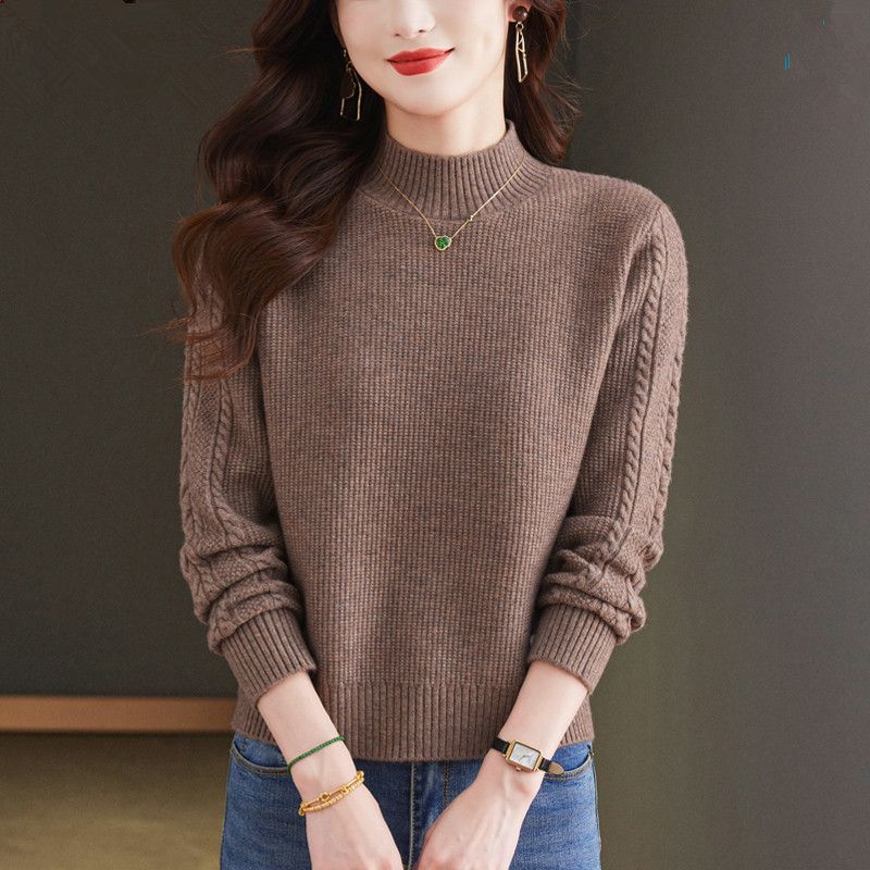 洋氣半高領長袖針織毛衣(5色)