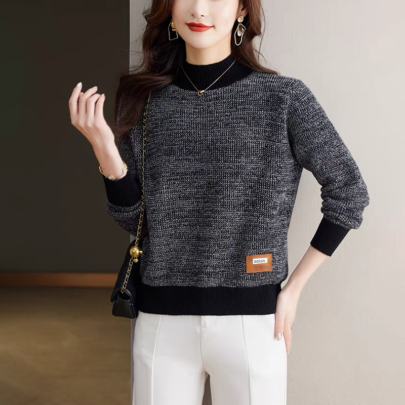 半高領長袖短款針織毛衣