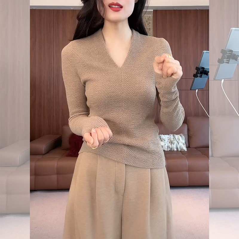 韓系V領正肩長袖針織毛衣(3色)