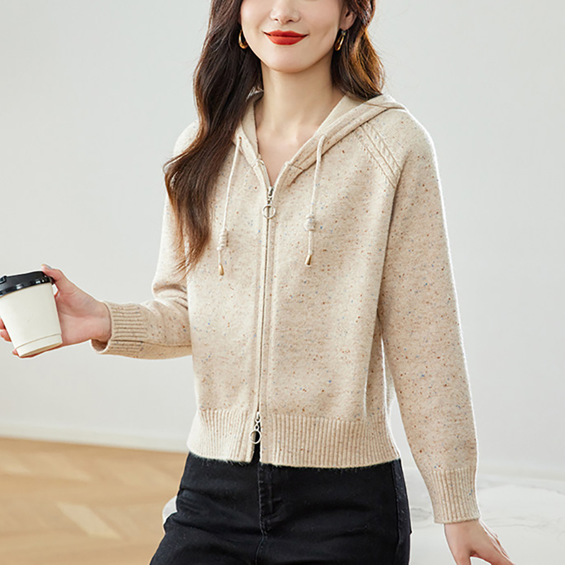 時尚連帽領雙拉鍊針織開襟衫