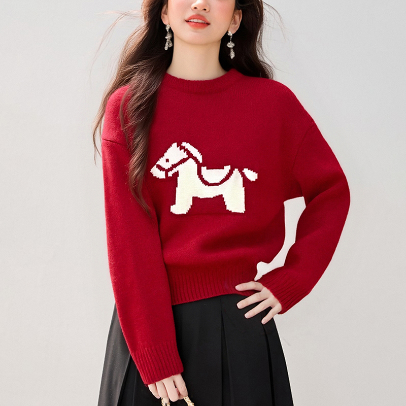 軟糯圓領提花針織毛衣